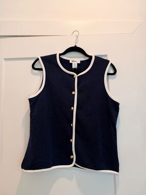 Bailey 44 Navy Knit Shell with White Trim and Gold Buttons